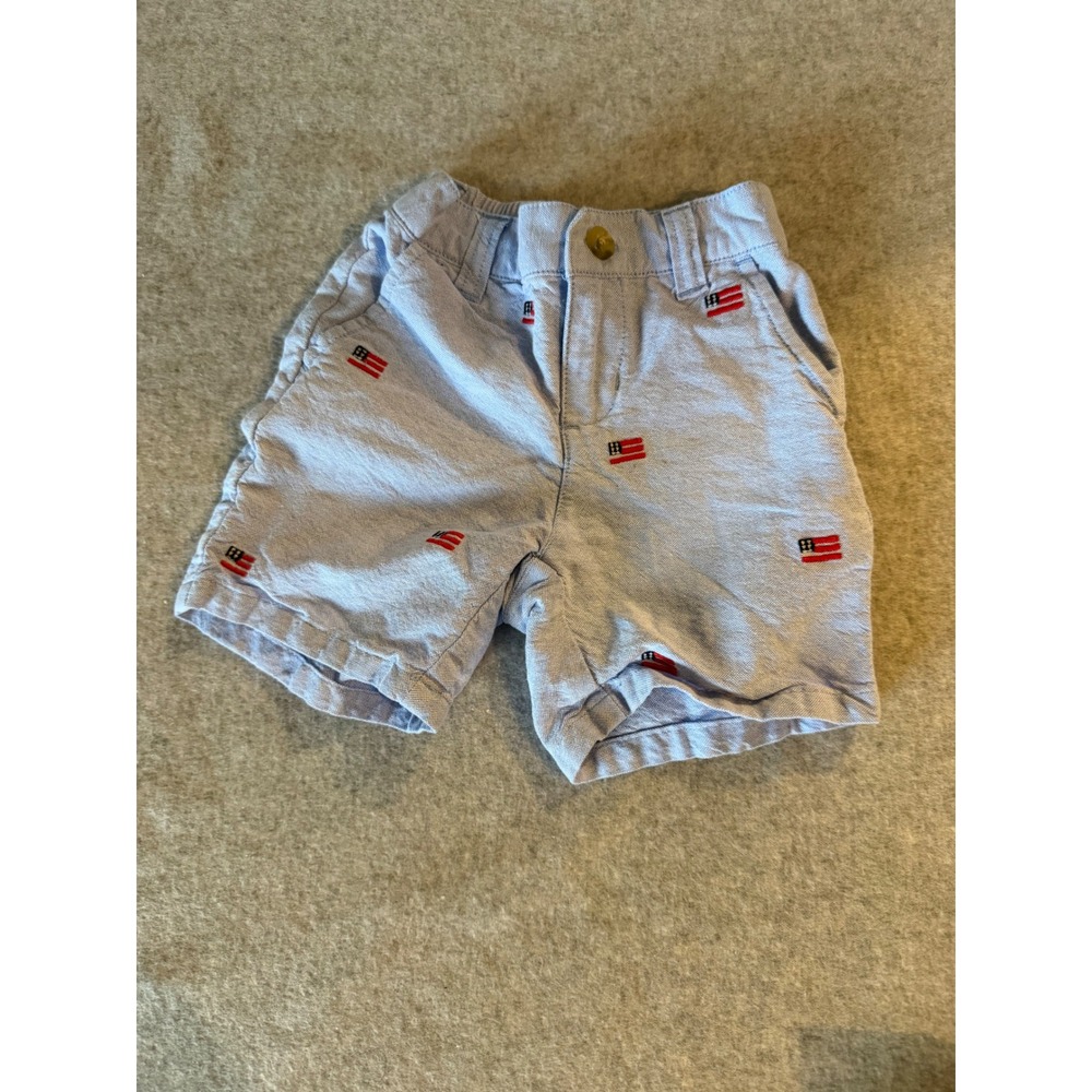 Janie and Jack Baby Boy 6-12M Oxford American Flag Embroidered Shorts Preppy